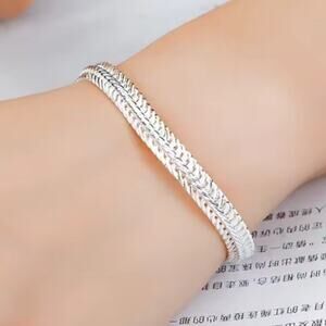 925 Silver Plated Necklace & Bracelet Set 6mm Braided Chain Valentine's Gift
